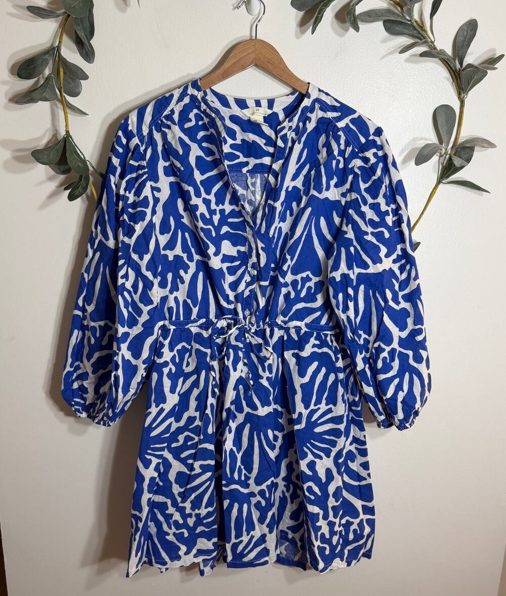 H&M Blue Long Sleeve Linen Blend Dress LAST CALL